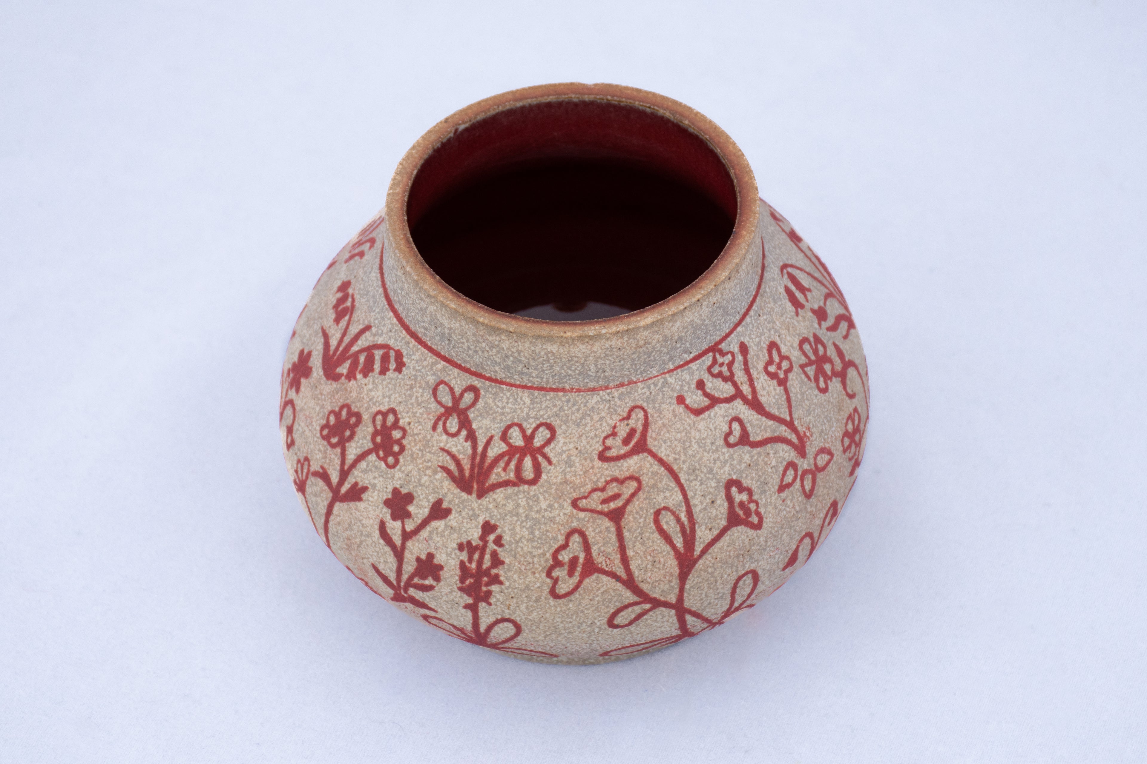 Red Floral Tapestry Bud Vase