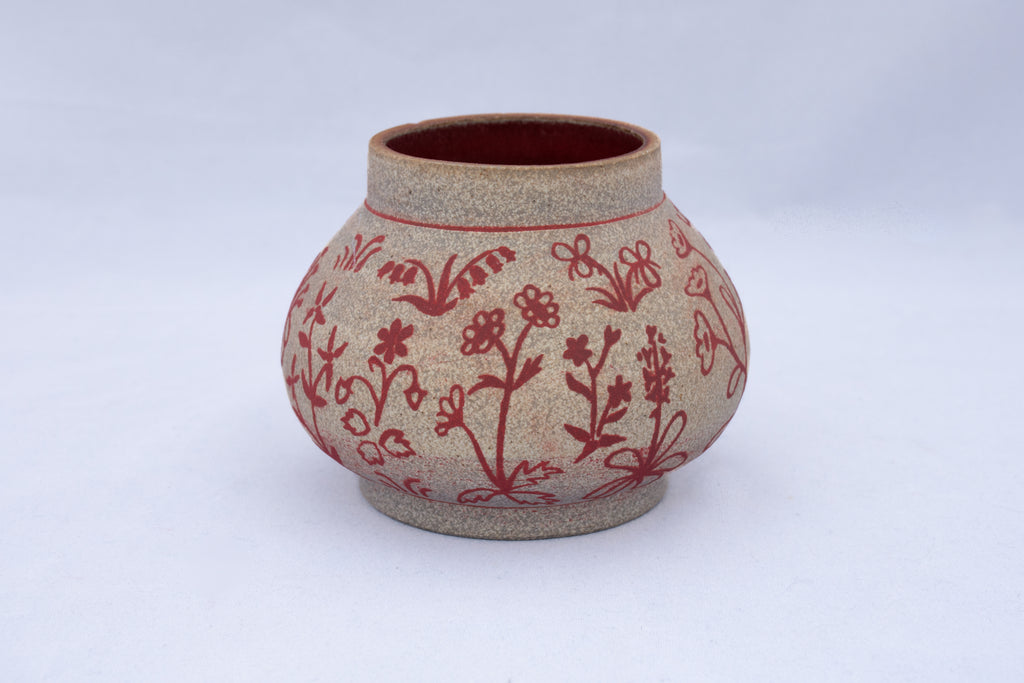 Red Floral Tapestry Bud Vase