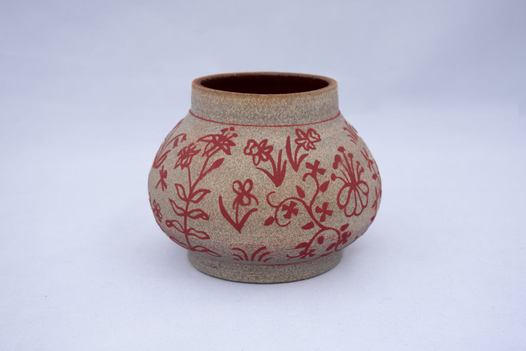 Red Floral Tapestry Bud Vase